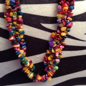 Adjustable Multicolor Necklace18 to 21 Inches And Earrings Set Blue Pink Yellow